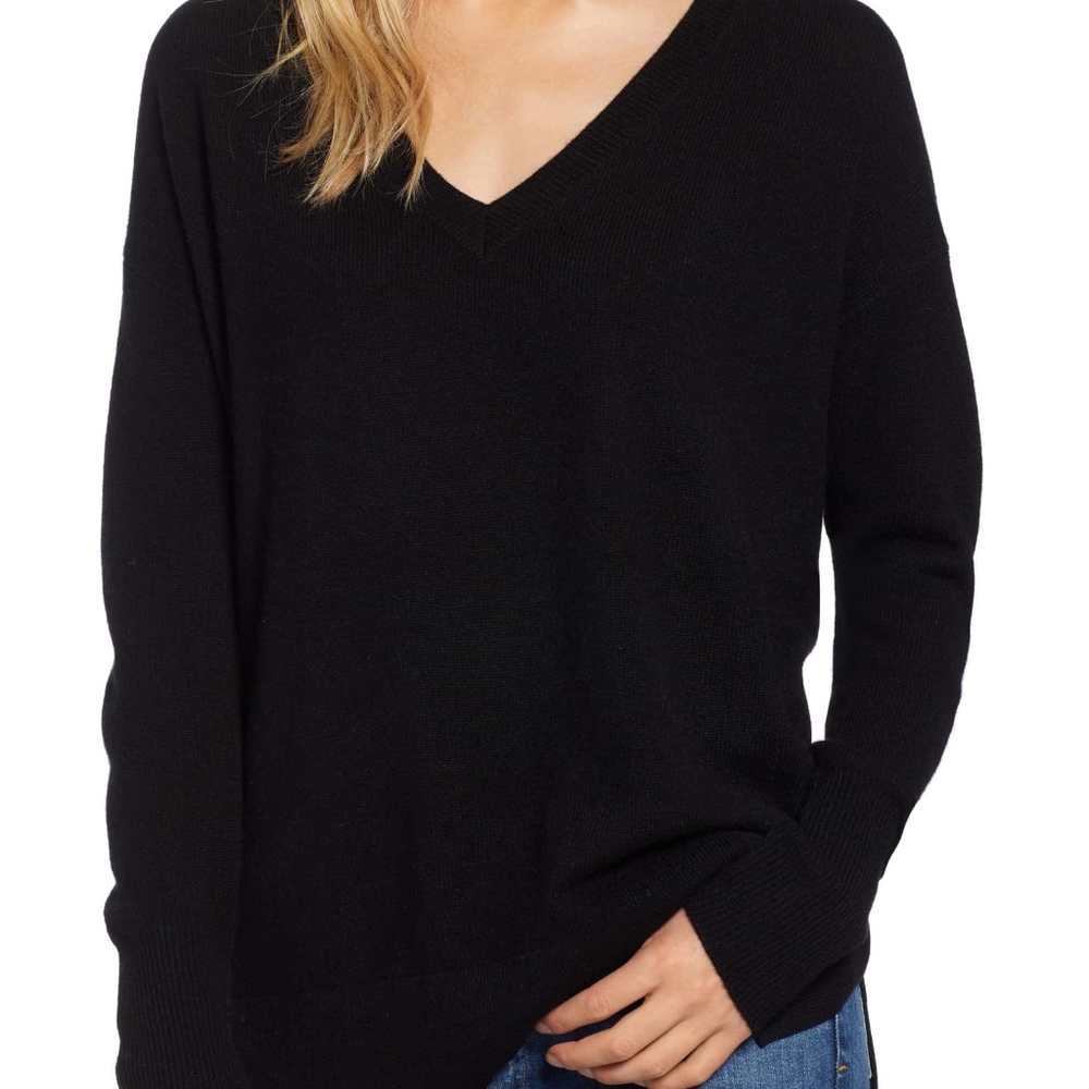 Halogen Black V- Neck Cashmere Sweater
